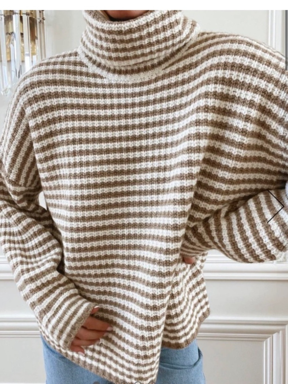 Splendid x Cella Jane —  Oversized Cashblend Striped Turtleneck Sweater